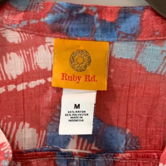 Ruby Rd. Red Buttoned Blouse with Mandarin Collar - Picture 2 of 5